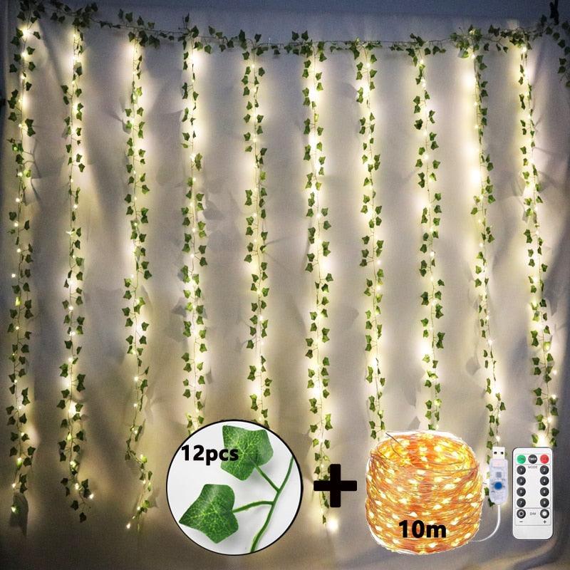 Cascata Guirlanda Verde com Led 12 Peças